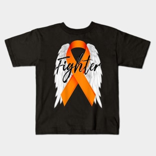 Leukemia Cancer Shirt Survivor Fighter Wings Orange Ribbon Kids T-Shirt